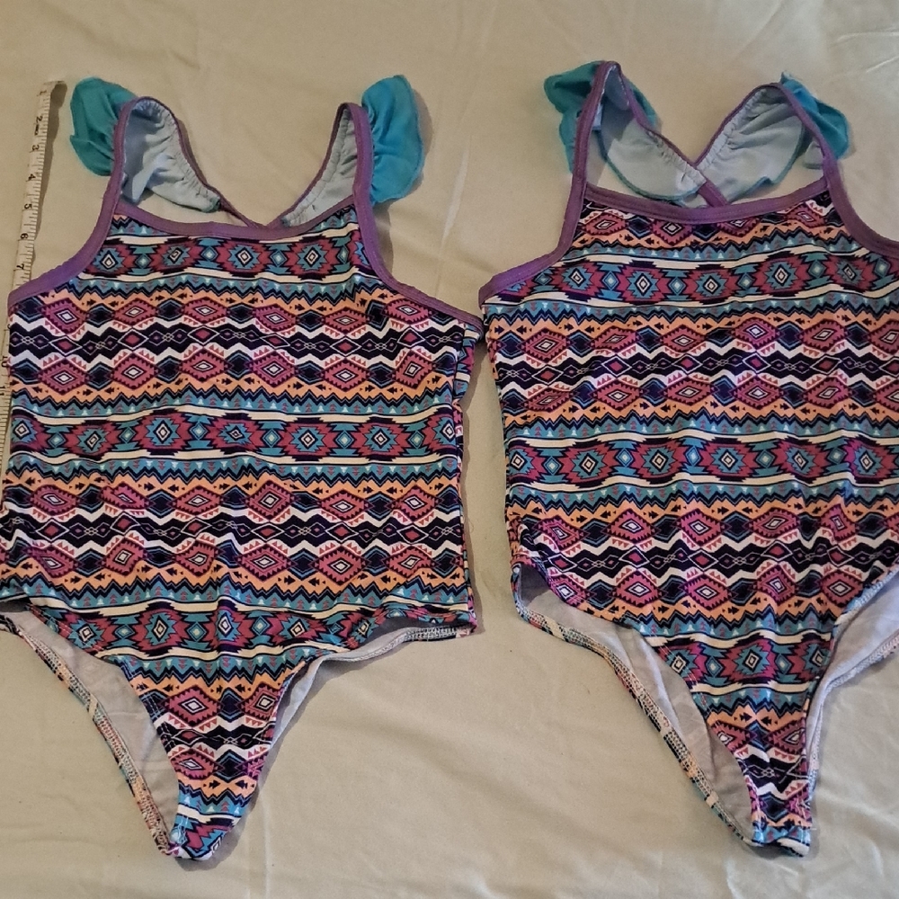 2 4$16 Vibrant Patterned Girls Matching bathing suits colorful & cute Pool-beach